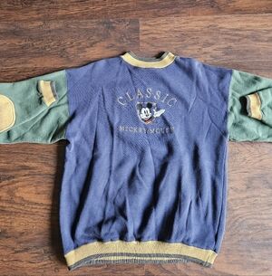 Vintage Blue and Green Colorblock Mickey Mouse Sweatshirt